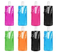 flintronic Bouteilles d'eau Pliable 500ML, Bouteille d'eau réutilisable Flexible Pliable, 8PC Reutilisable Gourde Souple Pliable avec Crochet pour Les Aventures Les Voyages