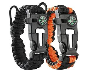 Flintronic Bracelet de Survie en Paracorde - Plein Air Avec Silex, Allume-Feu, Boussole, Sifflet et Mini Scie
