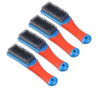 Flintronic Brosse Metallique a Main, 4 Pièces Brosses Métalliques en Acier Inoxydable, Poignée en Silicone Antidérapante, Fil d'Acier Inoxydable Dense à 8 Rangs, pour Nettoyer les Surfaces Métalliques