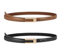flintronic Ceinture Fine Femme, Lot de 2 Ceintures en Cuir pour Femme, Mise à Niveau, Ceinture Réglable, Classique Ceinture Vintage avec Boucle Dorée, pour Jeans, Pulls, Robe, Pantalon, 105cm