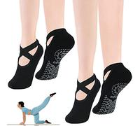 flintronic Chaussettes Yoga Antidérapantes, Chaussettes Pilates en Coton, Chaussettes Antidérapantes avec Poignées, 2PC Chaussette Antidérapante Femme pour Yoga Pilates Ballet Femme