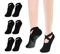 flintronic Chaussettes Yoga Antidérapantes, Chaussettes Pilates en Coton, Chaussettes Antidérapantes avec Poignées, 3PC Chaussette Antidérapante Femme pour Yoga Pilates Ballet Femme