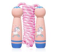 Flintronic Corde à Sauter Enfant, 2,6 m Cordes a Sauter Reglable en Coton, avec poignée en Bois de Dessin Animé, Corde De Coton Colorée, Pour Garçon Fille Débutants Exercice Activités de Plein Air