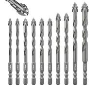 Flintronic Foret Carrelage, 10pièces Forets pour Carrelage, Mèche à Carrelages,Forets Professionnels en Croix Carbure de Tungstène, Meche Carrelages Hexagonal pour Verre,Métal,Briquep,Plastique,Bois