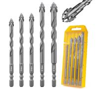 Flintronic Foret Carrelage, 5pièces Forets pour Carrelage, Mèche à Carrelages,Forets Professionnels en Croix Carbure de Tungstène, Meche Carrelages Hexagonal pour Verre,Métal,Briquep,Plastique,Bois