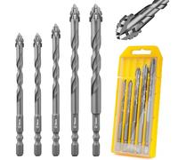 Flintronic Foret Carrelage, 5pièces Forets pour Carrelage, Mèche à Carrelages,Forets Professionnels en Croix Carbure de Tungstène, Meche Carrelages Hexagonal pour Verre,Métal,Briquep,Plastique,Bois