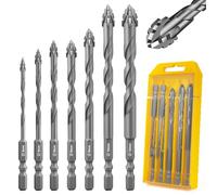 Flintronic Foret Carrelage, 7pièces Forets pour Carrelage, Mèche à Carrelages,Forets Professionnels en Croix Carbure de Tungstène, Meche Carrelages Hexagonal pour Verre,Métal,Briquep,Plastique,Bois