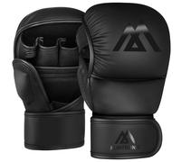 Flintronic Gants MMA Hommes Femmes, Gant Boxe Karaté, Gants de Combat en Cuir, Paume ventilée Ouverte, Support de Poignet Ajustable, pour Kickboxing, Mixtes, Arts Martiaux, Muay Thai, Sac de Frappe-L