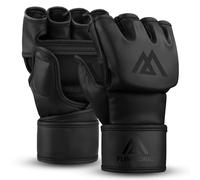 Flintronic Gants MMA Hommes Femmes, Gant Boxe Karaté, Gants de Combat en Cuir, Paume ventilée Ouverte, Support de Poignet Ajustable, pour Kickboxing, Mixtes, Arts Martiaux, Muay Thai, Sac de Frappe-L