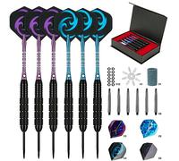 Flintronic Jeu de Fléchettes Professionnelles, Fléchette, 6 Pièces 24 Grammes Set de Fléchettes Pointe Acier, avec Anneaux en Caoutchouc Outil à Anneaux en Laiton Fléchettes Coffret 4 Styles d'ailette