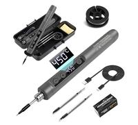 Flintronic Kit de Fer à Souder Portable, Température Réglable 180-450°C, Fer a Souder Kit Sans Fil 72W, 3 Pointes de Soudage Remplaçables, Rechargeable USB,Écran LCD,pour Electronique de Precision,DIY