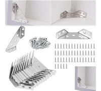 Flintronic Lot de 12 Equerre d'assemblage, connecteurs d'angle universels en acier inoxydable pour meubles avec 50 vis, Bracelet D'angle Trapézoïdal en Métal, Équerre de Coin Acier pour Meubles, Bois