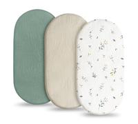 Flintronic Lot de 3 Draps-Housses, 83 x 43cm Draps Housse Bebe Respirante, Protégé Matelas Ajustable, Mousseline de Coton, Draps de Berceau pour Matelas Ovale,Sablier et Rectangulaire