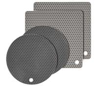 Flintronic Lot de 4 dessous de plat en silicone, multi-usages, résistants à la chaleur, dessous de plat en silicone flexible, support rond résistant à la chaleur pour cuisine, salle à manger (gris)