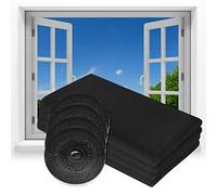 Flintronic Moustiquaire Fenêtre Enroulable, 4Pcs 130 x 150cm DIY Filet Moustiquaire Auto-Adhésif Découpable, avec 4 Rouleaux Crochet Ruban Adhésif, Moustiquaire Porte en Polyester (Noir)