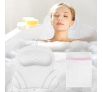 Flintronic Oreiller de Bain, Coussin Baignoire Air Mesh, Coussin de Nuque Ergonomique, avec 2 Ventouses Antidérapantes et Soutien de la tête, pour Tête Nuque Dos, pour Jacuzzi et Spa, Forme de Gourde