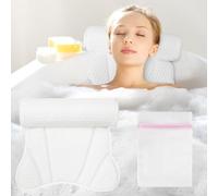 Flintronic Oreiller de Bain, Coussin Baignoire Air Mesh, Coussin de Nuque Ergonomique, avec 2 Ventouses Antidérapantes et Soutien de la tête, pour Tête Nuque Dos, pour Jacuzzi et Spa, Ronde Longue