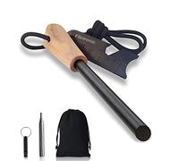 flintronic Pierre à feu Kit 7 en 1, Allume Feu Type Briquet Survie Silex avec Manche en Bois fabriqué à la Main | Silex de Survie | Lanière de Cou | Grattoir Multi-Outils | Sifflet