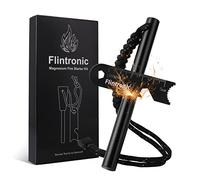 flintronic Pierre à feu Kit 7 en 1, Allume Feu Type Briquet Survie Silex avec Manche en Bois fabriqué à la Main | Silex de Survie | Lanière de Cou | Grattoir Multi-Outils | Sifflet