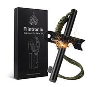 flintronic Pierre à feu Kit 7 en 1, Allume Feu Type Briquet Survie Silex avec Manche en Bois fabriqué à la Main | Silex de Survie | Lanière de Cou | Grattoir Multi-Outils | Sifflet