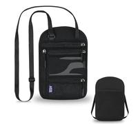 Flintronic Pochette Tour de Cou, Sac de Cou avec Bloqueur RFID, Sac de Passeport avec Bandoulière Réglable, Anti-vol, Imperméable, Portefeuille de Voyage Femme et Homme, pour Argent Billet Cartes Clés