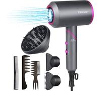 Flintronic Sèche-Cheveux Professionnel lonique, 2000W Sèche Cheveux Manche pliable, 3 Modes Réglables avec Protection Contre La Surchauffe, 3 Diffuseur, Faible Bruit pour Coiffage de Salon - Gris