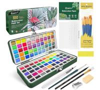 flintronic Set de Peinture Aquarelle Solide, 100 Couleurs Boîte d'Aquarelle Concentrée Portable, avec Pinceau et Papier Aquarelle, Pour Débutants, Professionnels (47 Pièces)
