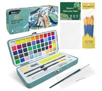 flintronic Set de Peinture Aquarelle Solide, 50 Couleurs Boîte d'Aquarelle Concentrée Portable, avec Pinceau et Papier Aquarelle, Pour Débutants, Professionnels (47 Pièces)