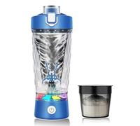 flintronic Shaker éléctrique Rechargeable, 650ml Portable Shaker éléctrique, Rechargeable USB Bouteille de Shaker de Protéines sans BPA avec Boîte à Poudre avec Poignée pour Le Fitness Le Sport(Bleu)