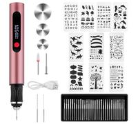 flintronic Stylo de Gravure Électrique, Stylo de Gravure Sans Fil Rechargeable USB, 30 Bits, 10 Pochoirs et 3 Lames de Scie, Trois Vitesses, Stylos de Gravure Sur Bois Portable, pour Verre Plastique