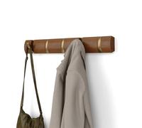 UMBRA Patère Flip - Portemanteau moderne, simple et peu encombrant avec 5 crochets mobiles pour vestes, manteaux, écharpes, sacs à main et plus encore, polaire, noyer clair/doré