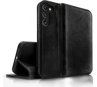Flip-Case pour Samsung Galaxy S23 Housse en cuir véritable pour téléphone portable 360 degrés Etui RFID Safe Noir