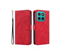 Flip Etui Pour Honor X8C 4G Fentes Pour Cartes Et Fonction De Band Peau Sentation Cuir Et TPU Givré Ligne De Pression Incurvée FOXDOCK Rouge