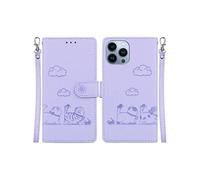Flip Etui Pour IPhone 14 Pro Max RFID Chat Porte-fente Pour Carte, Portefeuille En Cuir FOXDOCK Violet