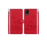Flip Etui Pour LG K62 Portefeuille En Cuir RFID Chat Porte-fente Pour Carte, FOXDOCK Rouge