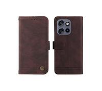 Flip Etui Pour Motorola Edge 50 Neo 5G Antichoc Supports De Fente Pour Carte Longue Sangle Portefeuille Sangle Courte Marron