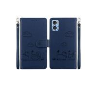 Flip Etui Pour Motorola Moto E22/E22i RFID Chat Porte-fente Pour Carte, Portefeuille En Cuir FOXDOCK Bleu