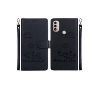 Flip Etui Pour Motorola Moto E40 Portefeuille En Cuir RFID Chat Porte-fente Pour Carte, FOXDOCK Noir