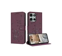 Flip Etui Pour Motorola Moto G86 Porte-cartes Kickstand Portefeuille en cuir Cuir PU Chat mignon Rouge