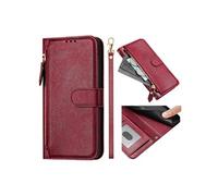 Flip Etui Pour OPPO A54S Titulaire De La Carte Fermeture Eclair Cuir PU Magnétique FOXDOCK Rouge