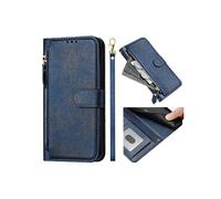 Flip Etui Pour OPPO A57e 4G Fermeture Eclair Cuir PU Magnétique Titulaire De La Carte FOXDOCK Bleu