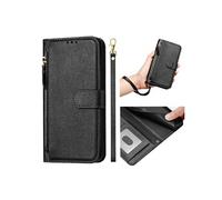 Flip Etui Pour OPPO A57e 4G Fermeture Eclair Cuir PU Magnétique Titulaire De La Carte FOXDOCK Noir