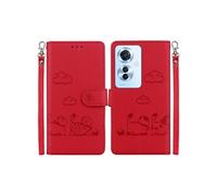 Flip Etui Pour OPPO Reno 11F 5G RFID Chat Porte-fente Pour Carte, Portefeuille En Cuir FOXDOCK Rouge