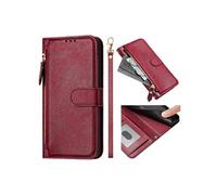 Flip Etui Pour REALME C11 2021 Titulaire De La Carte Fermeture Eclair Cuir PU Magnétique FOXDOCK Rouge
