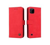 Flip Etui Pour REALME C20/C11 Antichoc Portefeuille Supports De Fente Pour Carte Sangle Courte Longue Sangle Rouge