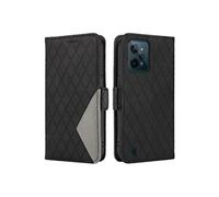 Flip Etui Pour REALME C31 4G Avec Fente Pour Carte Et Sangle A Main Deux Motifs D'épissage De Couleur Etui De Protection Elégant Pour Téléphone Noir