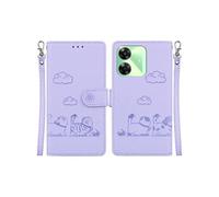 Flip Etui Pour Realme Note 60 Porte-fente Pour Carte, RFID Chat Portefeuille En Cuir FOXDOCK Violet