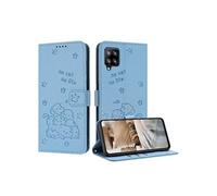 Flip Etui Pour Samsung Galaxy A22 4G Porte-cartes Kickstand Cuir PU Portefeuille En Cuir Chat Mignon FOXDOCK Bleu