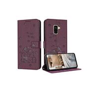Flip Etui Pour Samsung Galaxy A8 2018 Portefeuille En Cuir Chat Mignon Cuir PU Porte-cartes Kickstand FOXDOCK Rouge
