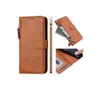 Flip Etui Pour TCL STYLUS 5G Titulaire De La Carte Cuir PU Magnétique Fermeture Eclair FOXDOCK Marron